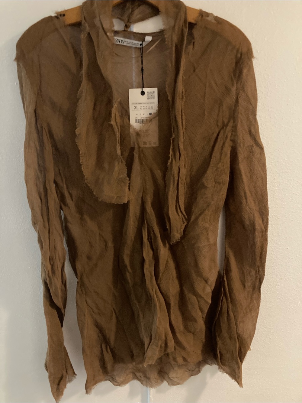 NWT Zara Brown Gauze Tunic with Scarf